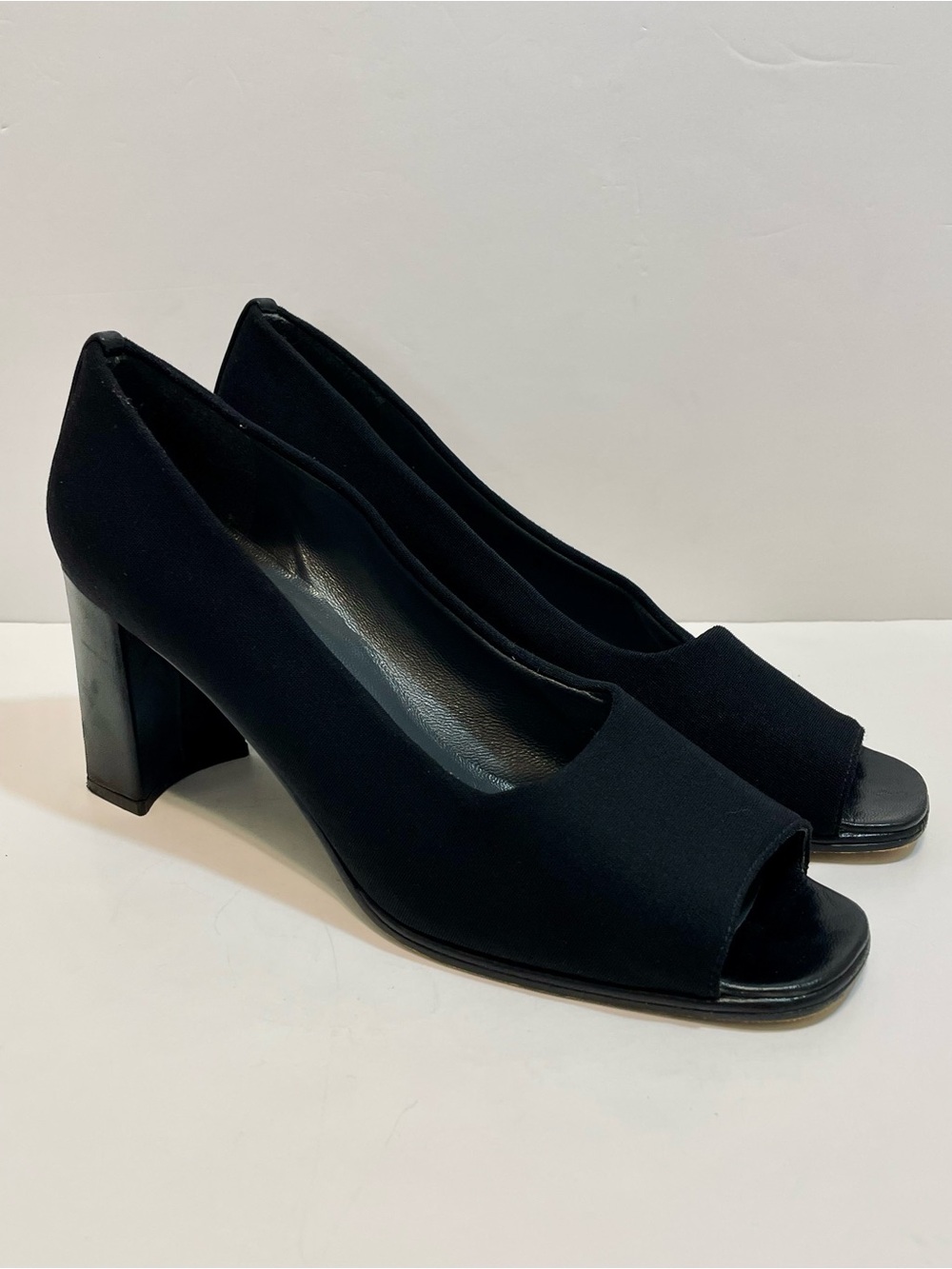 Stuart Weitzman Vintage Black Peep-Toe Block Heel Pumps - Size 8